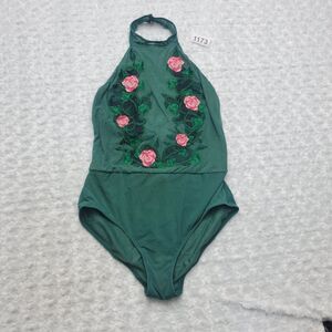 Undergirl DC Comics Poison Ivy Bodysuit Lingerie Green Halter Embroidered L